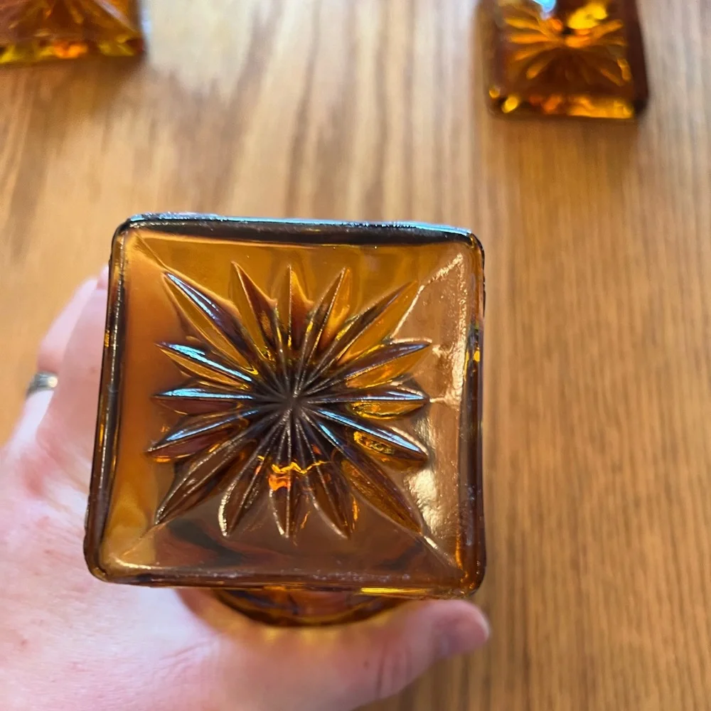 6 Vintage Indiana Glass/Park Lane/Colony Glass Amber Pedestal Glasses/Dishes